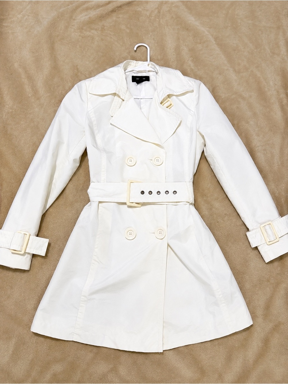 Style & Co. White Double-Breasted Trench Coat with Belt